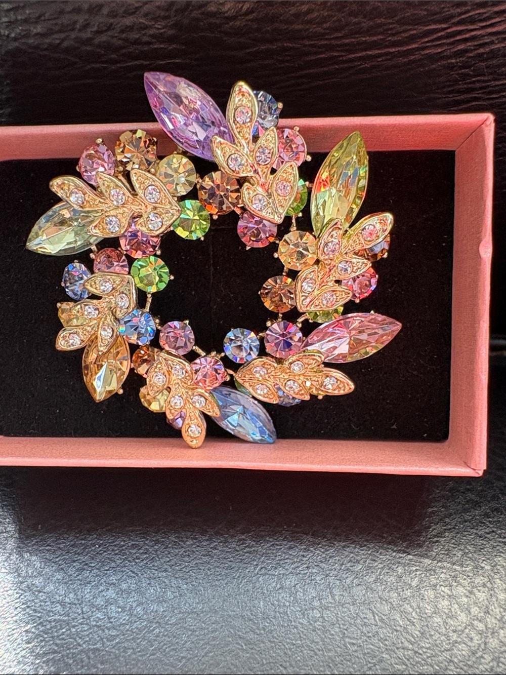 Vintage Multicolour Crystal Floral Wreath Brooch